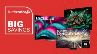 LG, TCL and Samsung TVs on a red background with "Big Savings" text in white