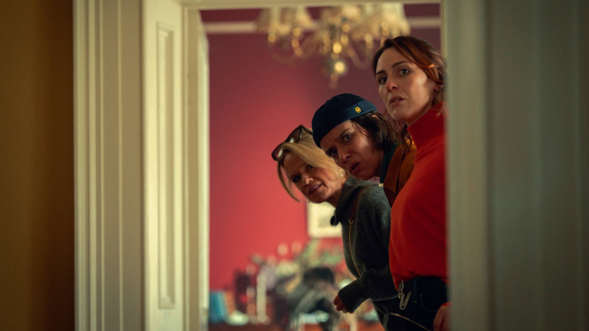 (L-R) Sin&amp;eacute;ad Keenan as Robyn, Caoilfhionn Dunne as Dara and Roisin Gallagher as Saoirse in "How to Get to Heaven from Belfast"