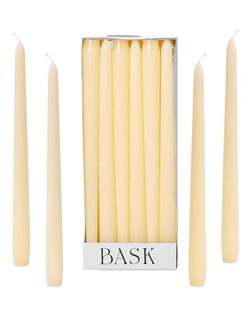 Bask 10-Inch Taper Candles - Unscented and Dripless - 12-Pack