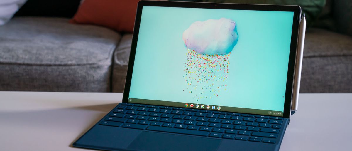 HP Chromebook x2 on a table with the desktop open