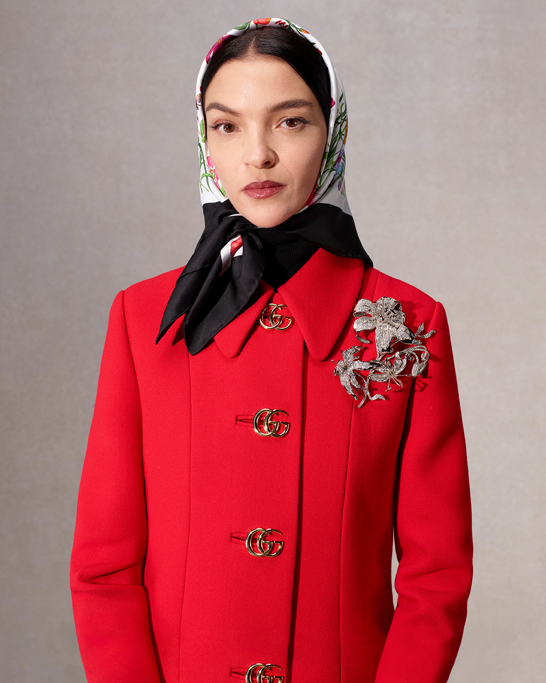 two models from gucci's la famiglia collection campaign images.