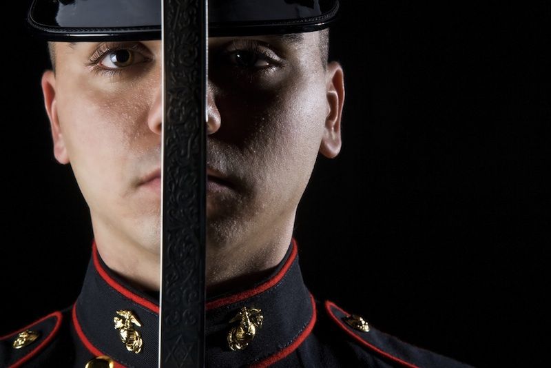 A member of the U.S. Marine Corps in his dress uniform.