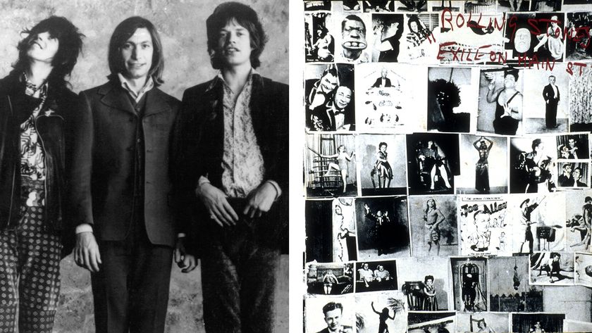 Photographs of The Rolling Stones and the cover of the Exile On Main Street album cover