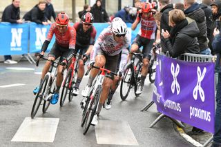 OVERIJSE BELGIUM APRIL 13 Benoit Cosnefroy of France and AG2R Citren Team competes in the breakaway during the 62nd De Brabantse Pijl La Flche Brabanonne 2022 Mens Elite a 2051km one day race from Leuven to Overijse BP22 on April 13 2022 in Overijse Belgium Photo by Luc ClaessenGetty Images