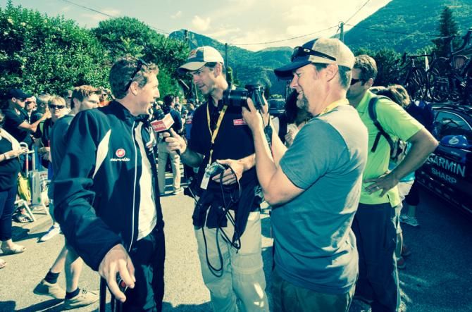Dan Martin feeling a little worse for wears this morning but takes some time to talk to Bicycling's Frankie Andreu.