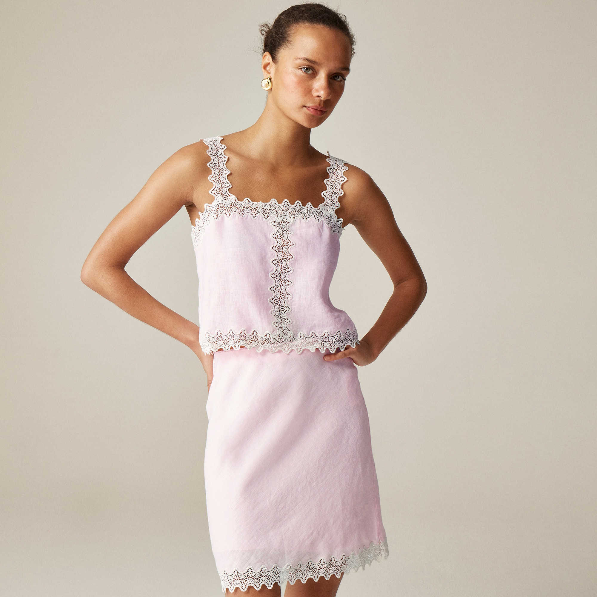 J.Crew, Lace-Trim Squareneck Tank Top in Linen