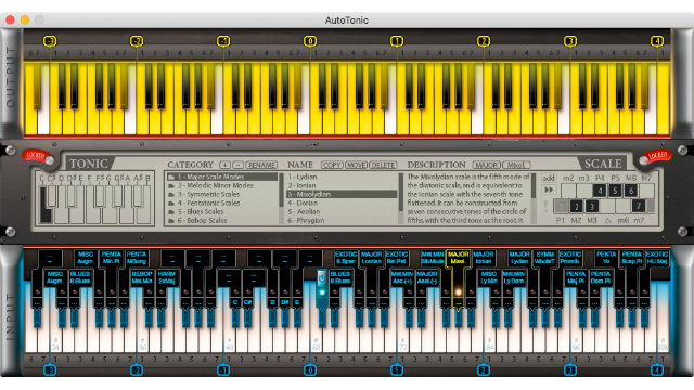 AutoTonic maps scales to the white notes on your keyboard.