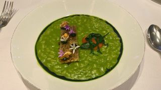 Wild garlic risotto with comté, pickled walnuts and morels