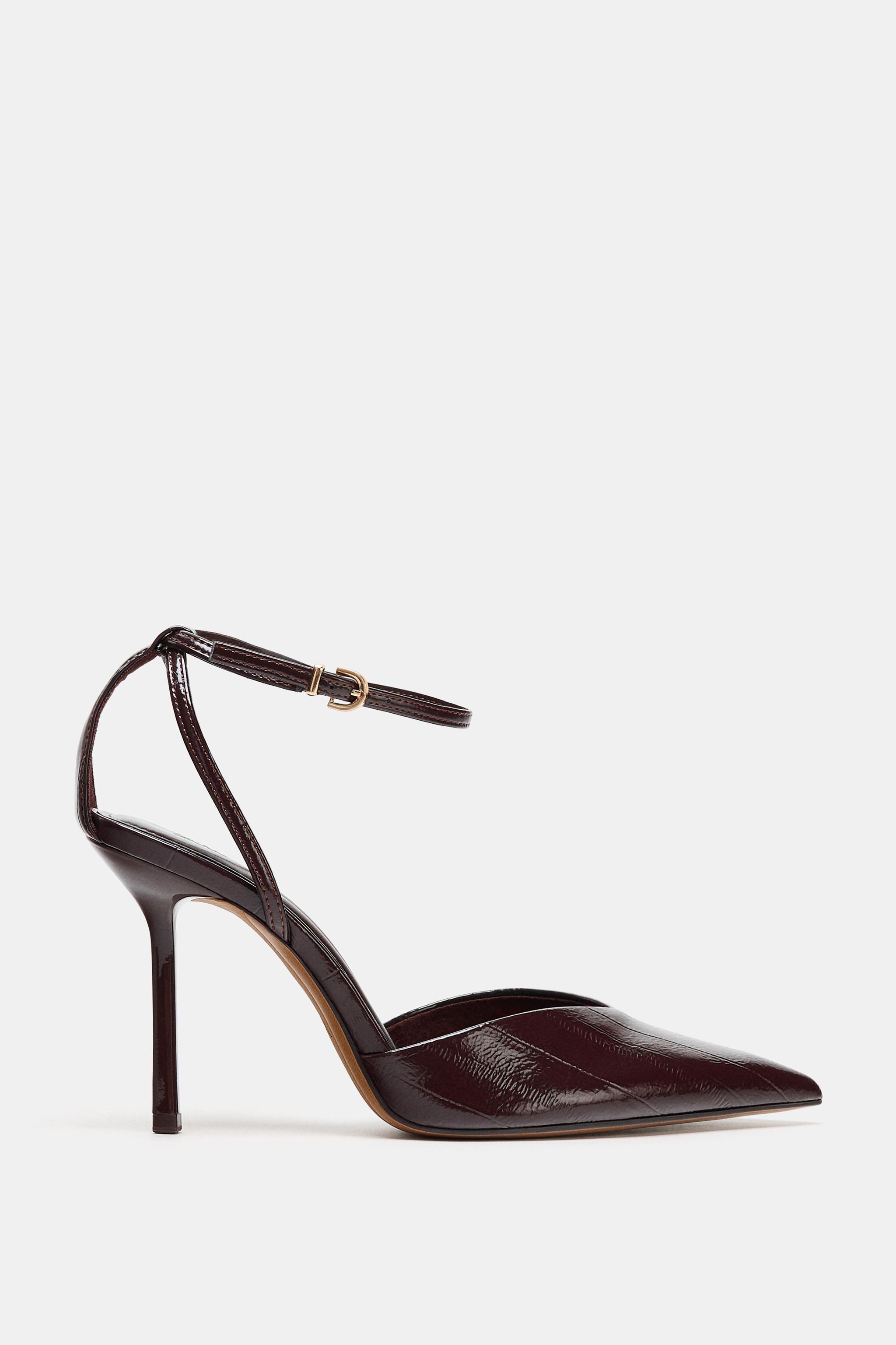 Faux-Patent Slingback Shoes With Straps