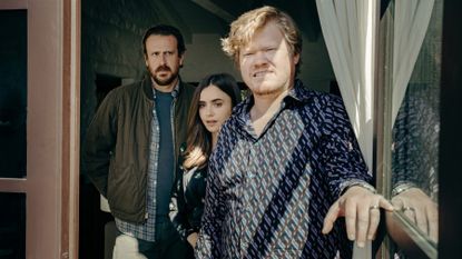 LILY COLLINS as WIFE, JESSE PLEMONS as CEO and JASON SEGEL as NOBODY