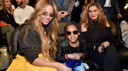 Beyonce, Blue Ivy Carter, and Tina Knowles attend the 67th NBA All-Star Game: Team LeBron Vs. Team Stephen at Staples Center on February 18, 2018 in Los Angeles, California