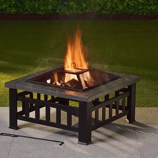 outdoor with black fire pit table