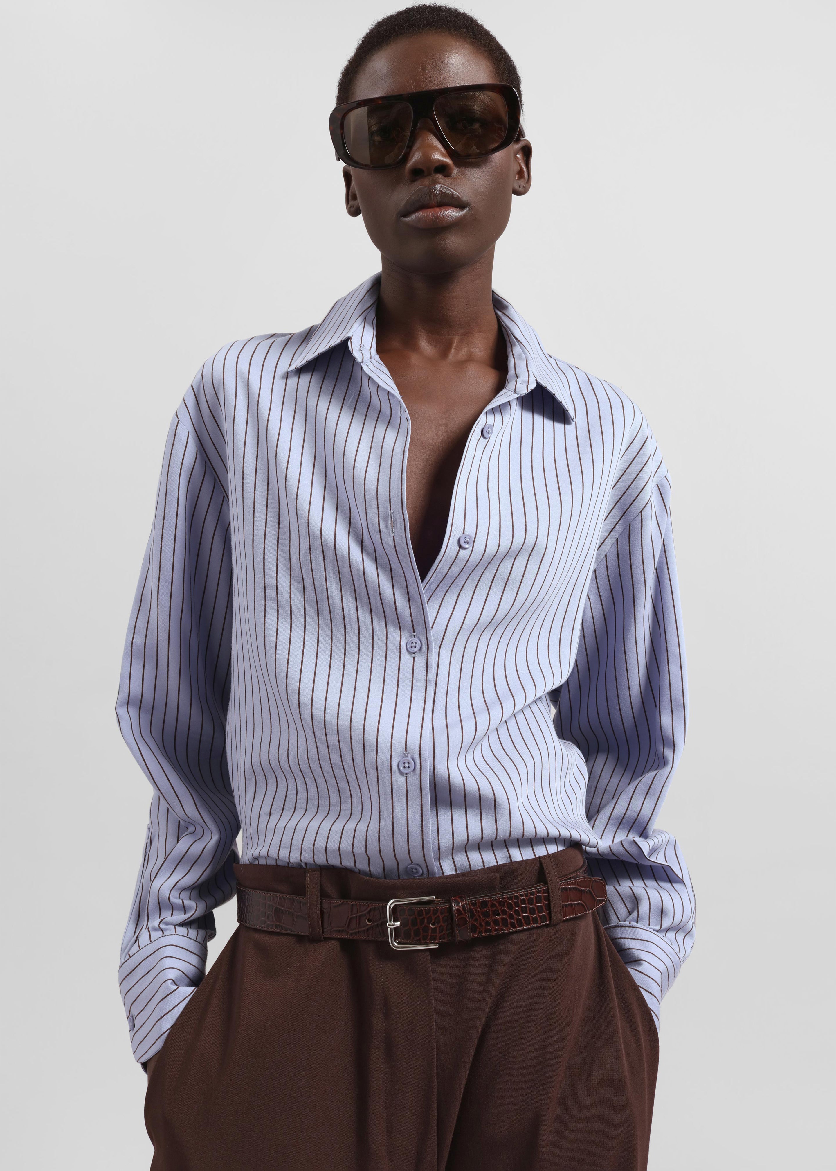 Peri Striped Fluid Shirt - Blue/brown