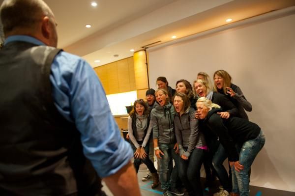 The ladies pose for the camera during a photoshoot