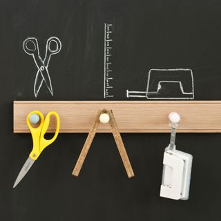 Hanging tool storage for scissors, ruler and hole punch