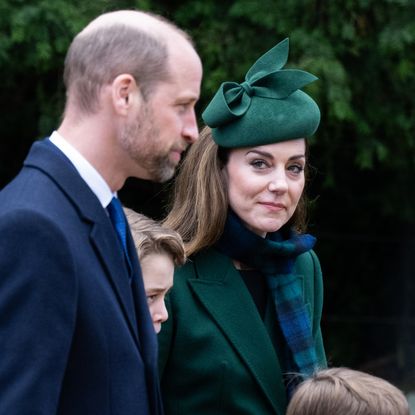 Kate Middleton wears a green hat and coat on Christmas Day in Sandringham and gazes at husband Prince William