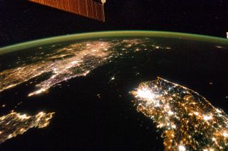 Satellite image showing a nighttime view of North and South Korea in January 2014.