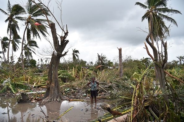 A person surveys the destruction in southwest Haiti.