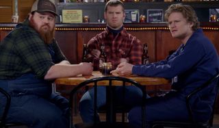 Letterkenny the boys sitting at a table with beers