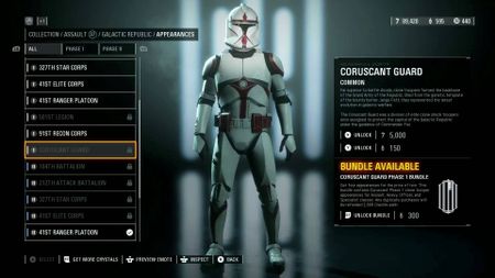 Star Wars Battlefront 2 credits for Coruscant Guard clone trooper skin