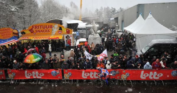 The snow made for a cheerful scene on the sidelines