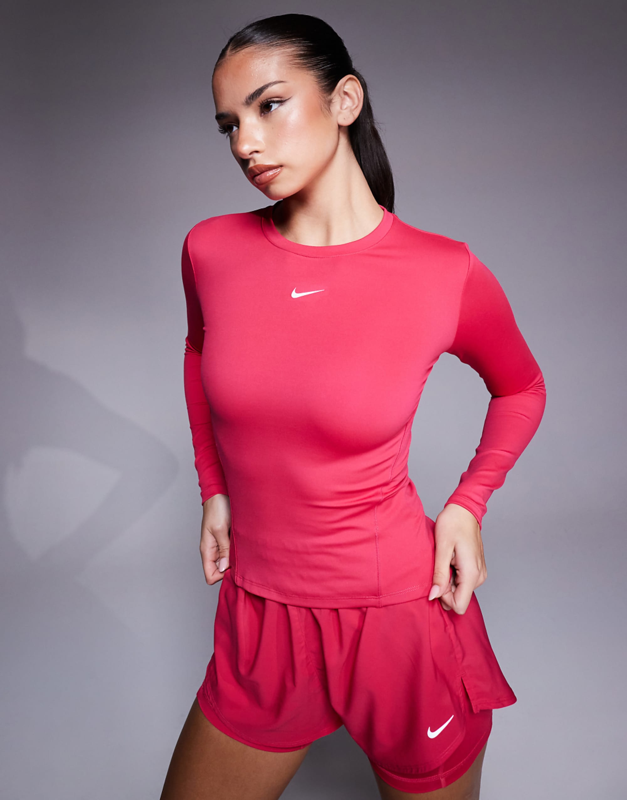 Nike One Training Dri-Fit Fitted Long Sleeve Top in Pink