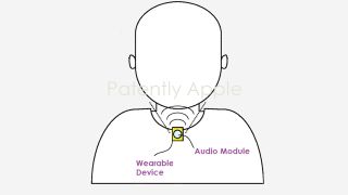 an illustration of an audio device attached to the collar of a user