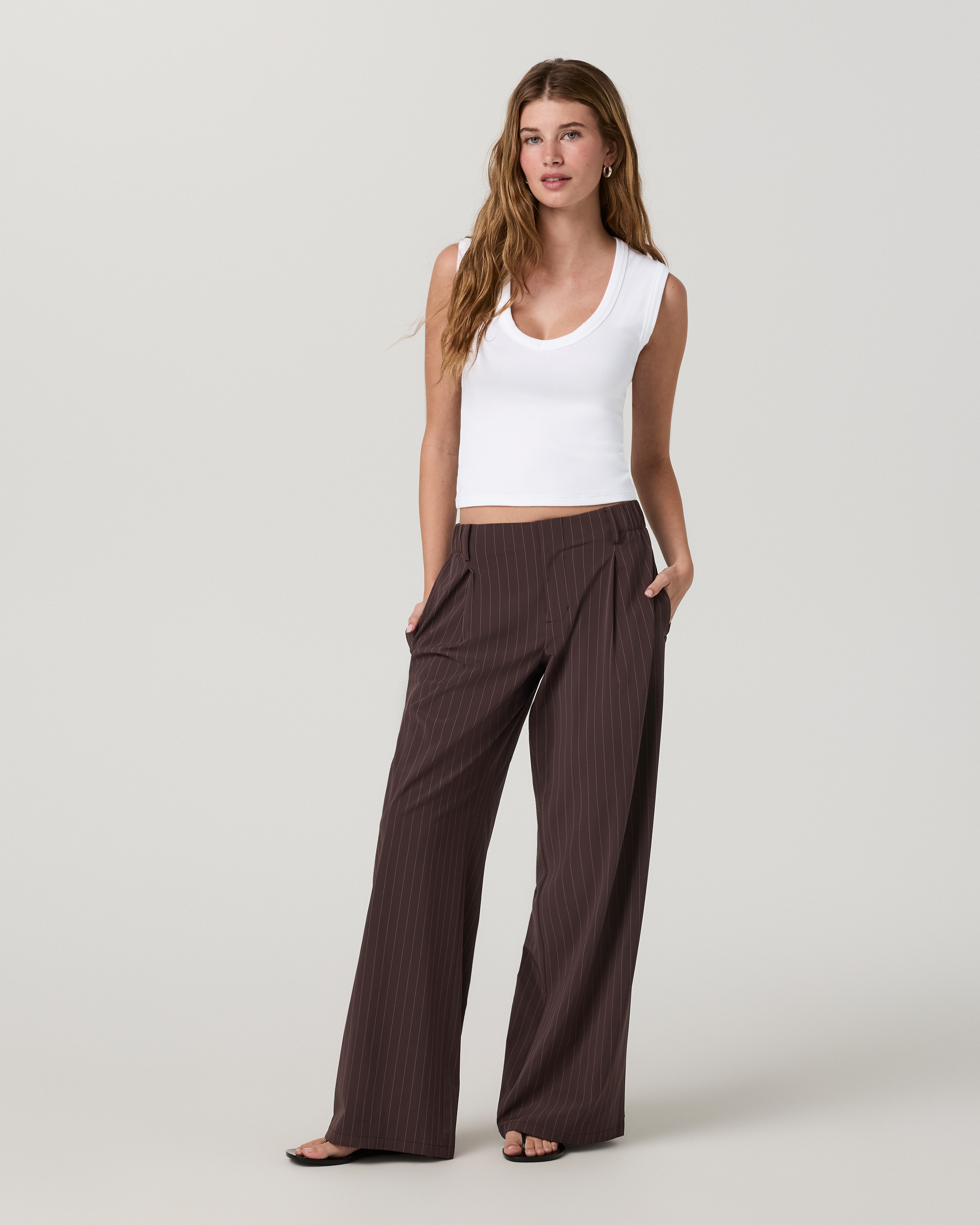 Villa Wideleg Trouser - Short - French Roast Pinstripe - Xxs