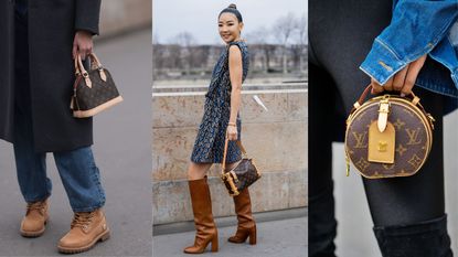 Louis Vuitton bags on three street style shots