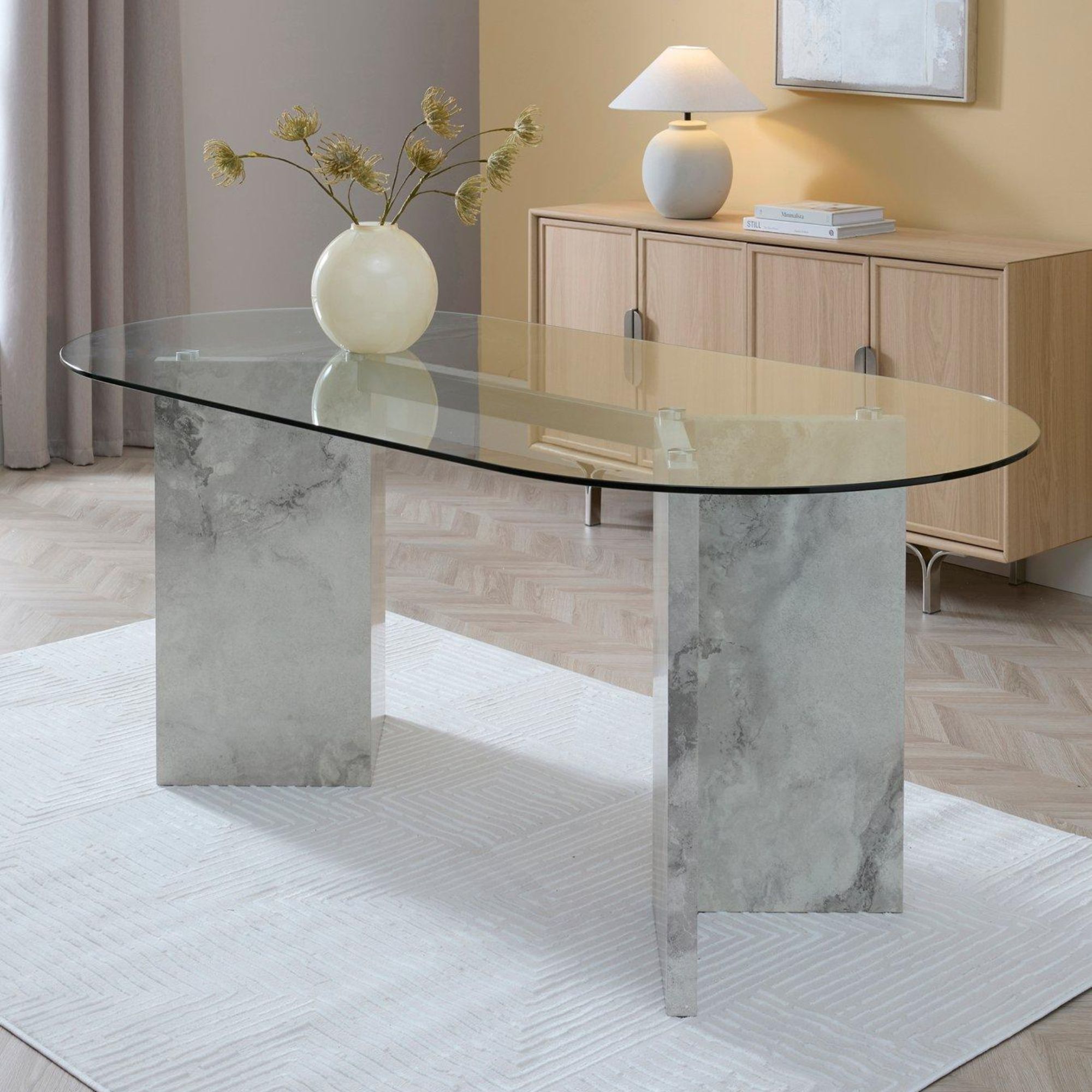 Lavine 180cm Dining Table With Glass Top - FSC&reg; Certified, in neutral dining room