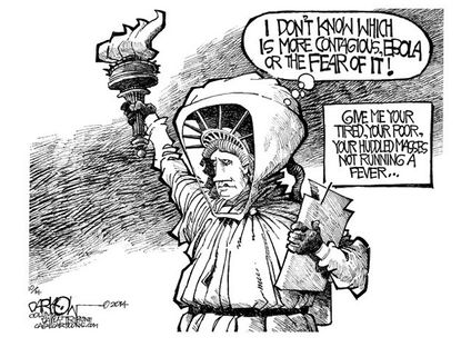 Editorial cartoon Lady Liberty Ebola fear