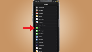 screenshot showing where to find the Phone options in the Settings app on iPhone