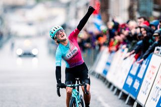 Picture by Alex WhiteheadSWpixcom 26062022 British Cycling National Road Championships Castle Douglas Dumfries and Galloway Scotland Alice Towers of Le Col Wahoo celebrates winning the Womens Road Race