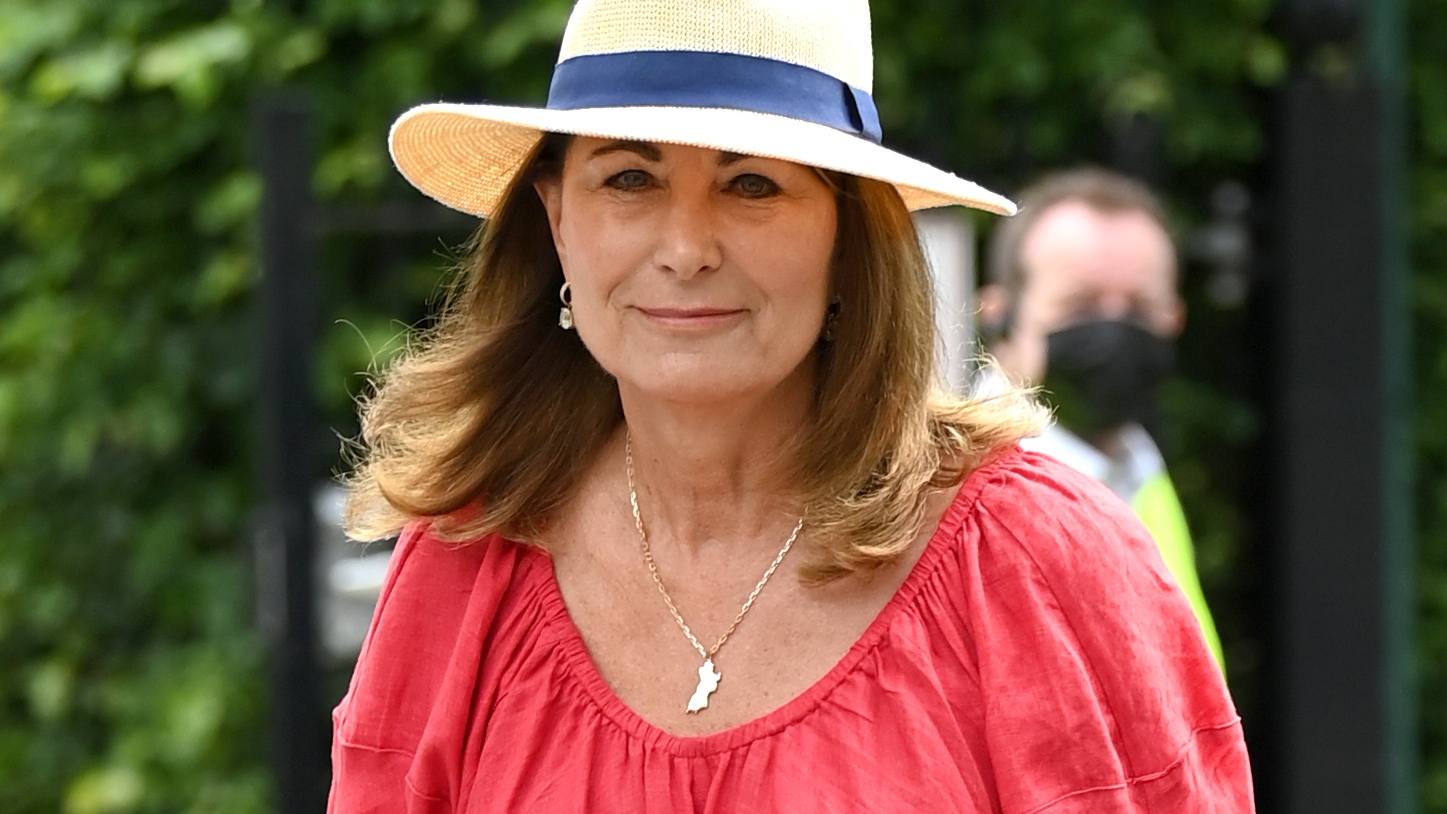 Carole Middleton attends day 11 of the Wimbledon Tennis Championships at the All England Lawn Tennis and Croquet Club on July 09, 2021