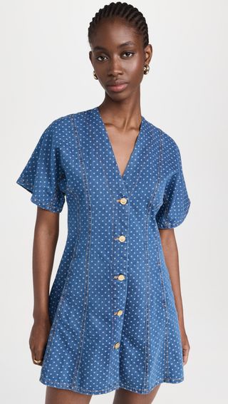 Blue Polka Dot Denim Mini Dress