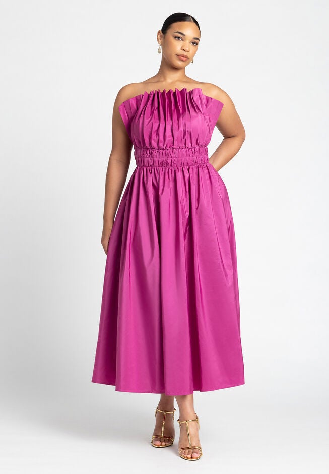 Eloquii, Pleated Ruffle Neckline Midi Dress