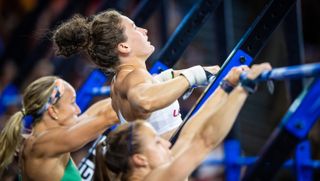 Tia-Clair Toomey performing pull-ups at the 2019 CrossFit Games