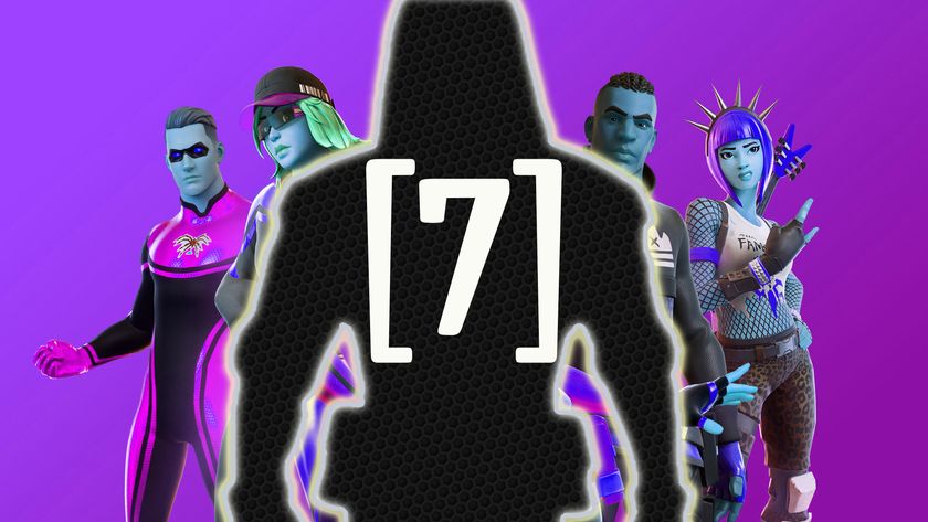 A black silhouette with a 7 in its center. Background Fortnite charcaters