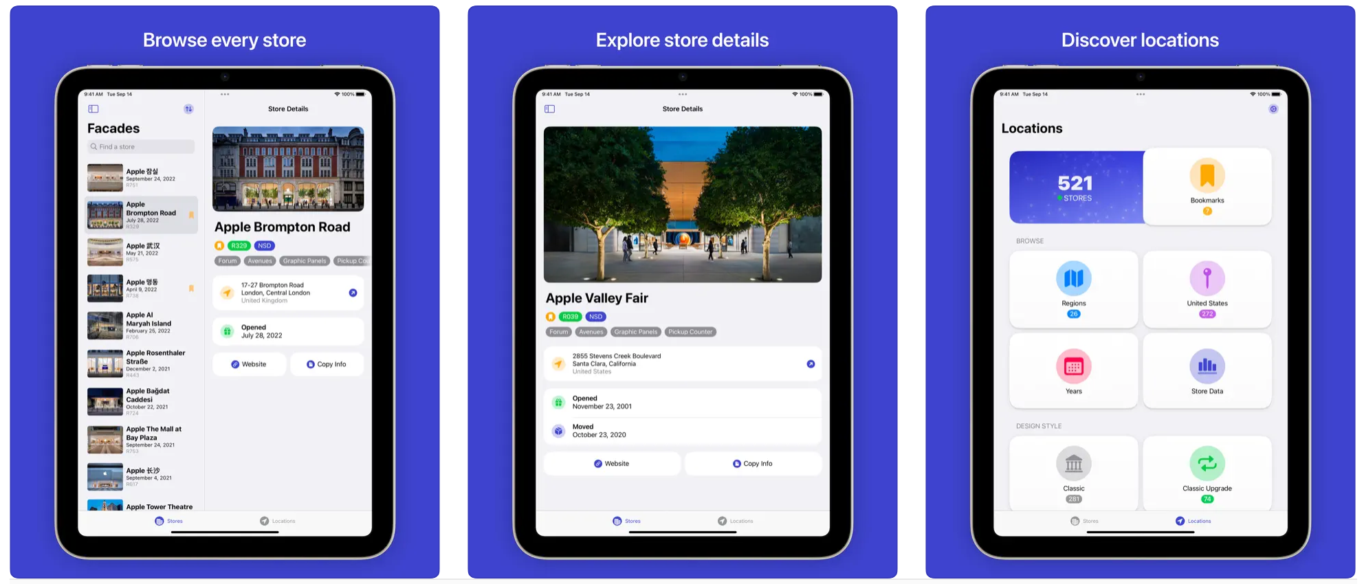 Cuplikan layar aplikasi Facades untuk toko retail Apple