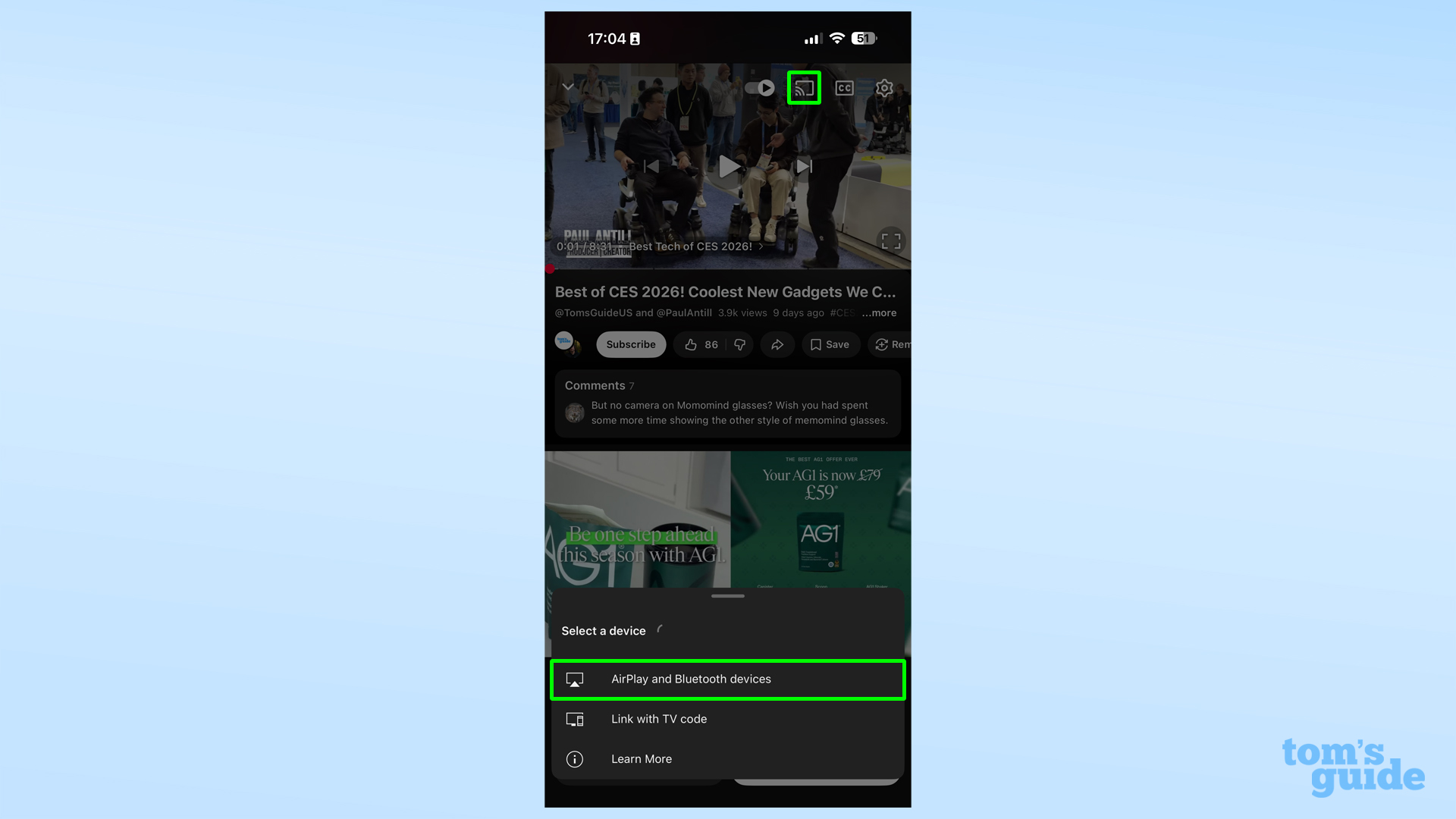 iPhone AirPlay to Mac cast icon and AirPlay and Bluetooth devices option