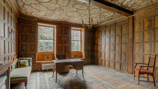 Wood panelled living room in Jacobean house, Hertfordshire.