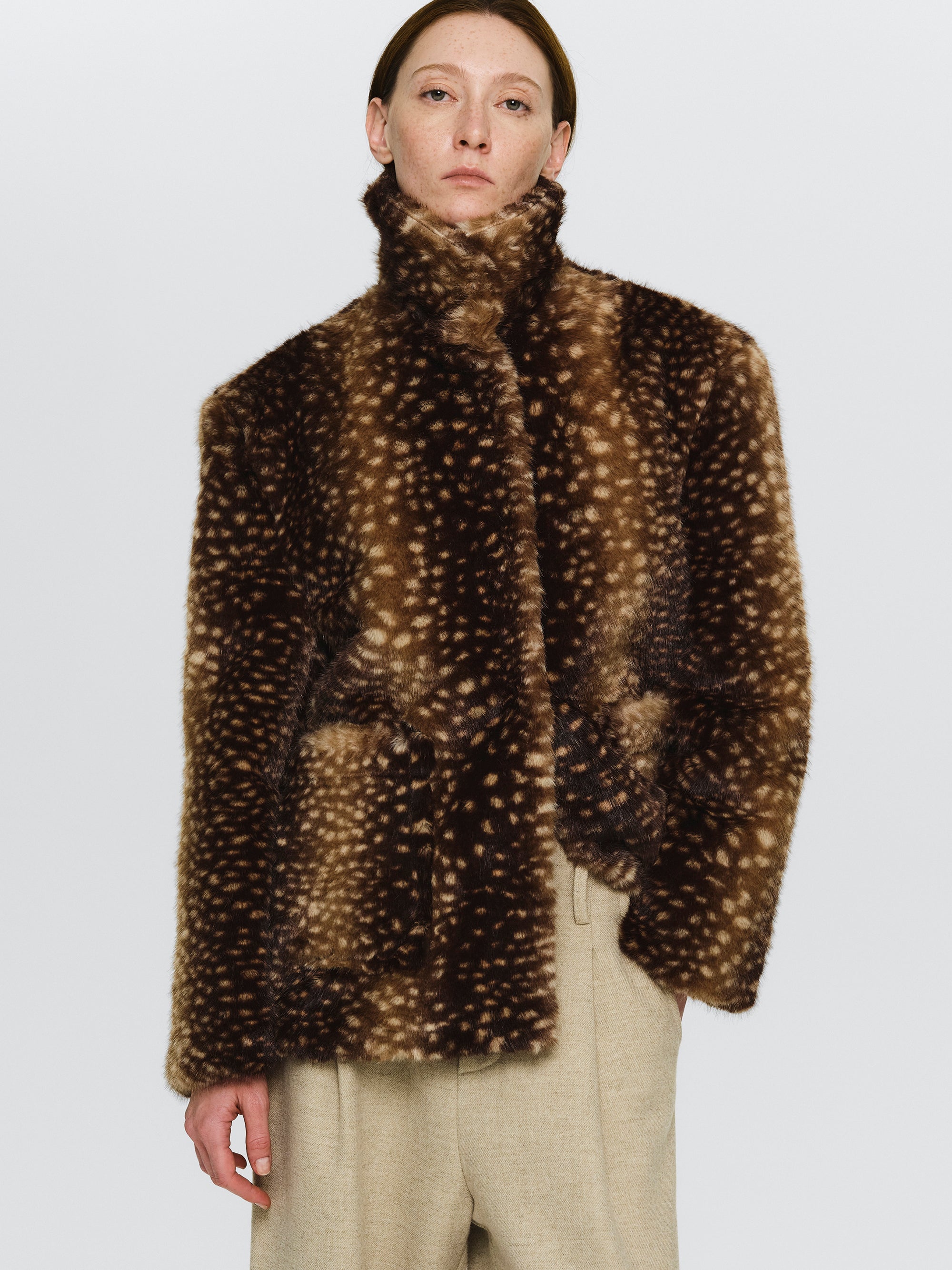 Animal Print Faux-Fur Jacket, Brown
