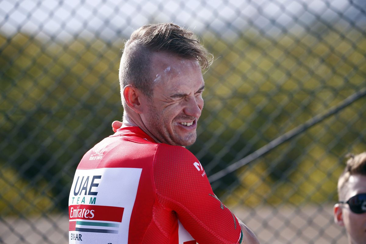 Alexander Kristoff gets ready for stage 3 of the Tour of Oman 2019