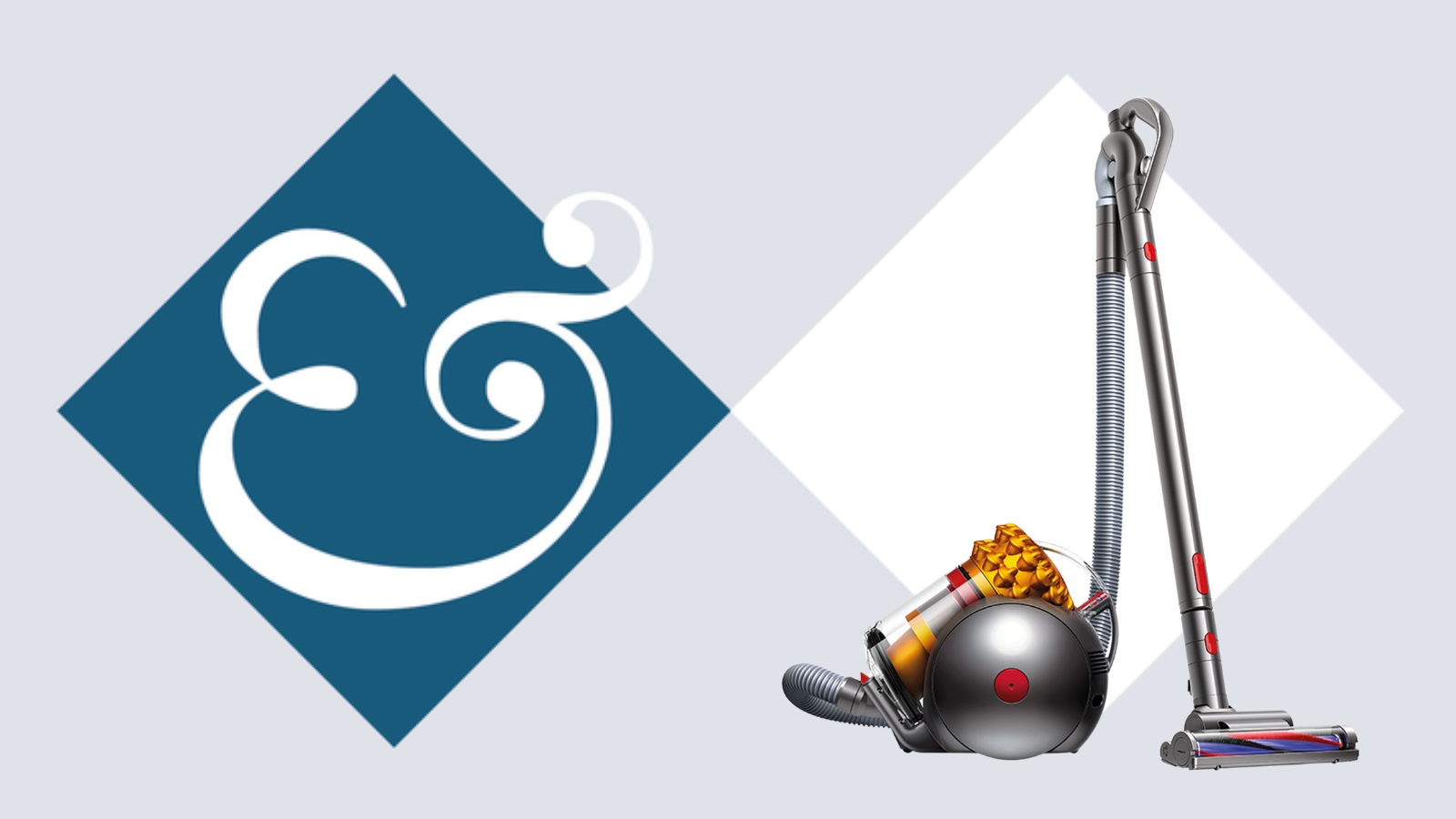 Dyson Big Ball Turbinehead canister vacuum on tile background next to Homes &amp; Gardens &#039;&amp;&#039; logo.