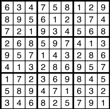 A solved sudoku.