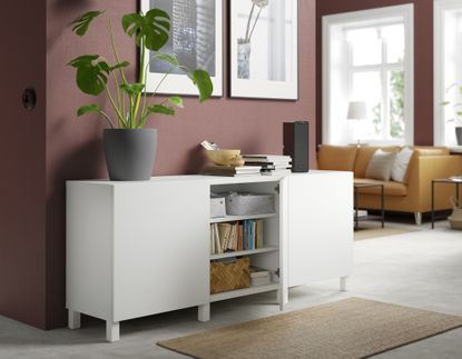 Living room with a white BESTA side cabinet 
