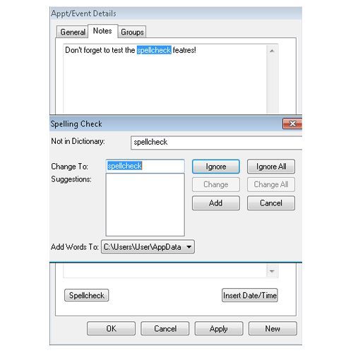 Organizer Pro's spellcheck feature ensures all of your notes are spelled correctly.