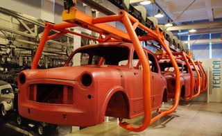 The old production line of 500s, on display at Centro Storico Fiat