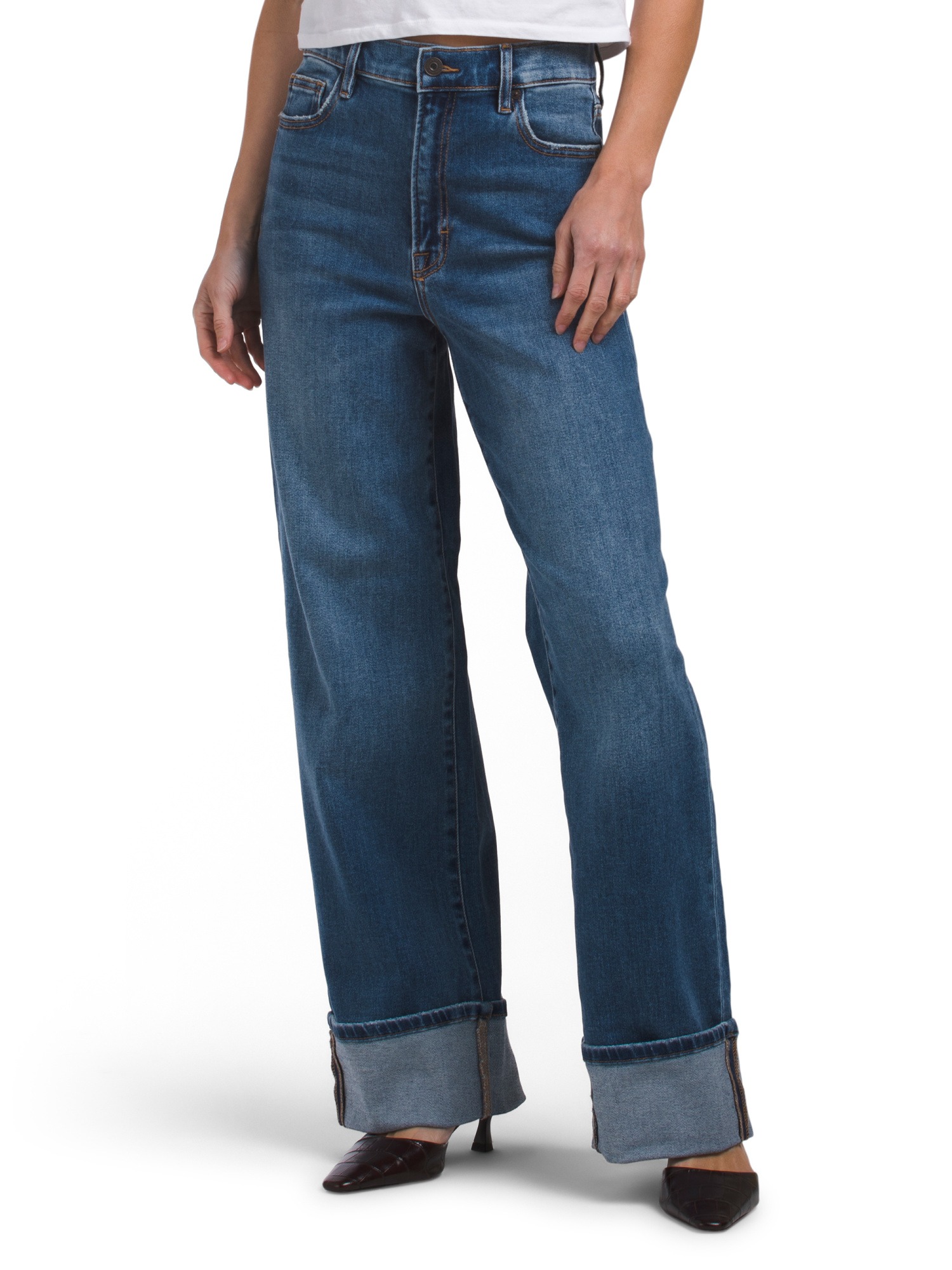 Hidden , Cuffed Stretch Clean Dad Jeans