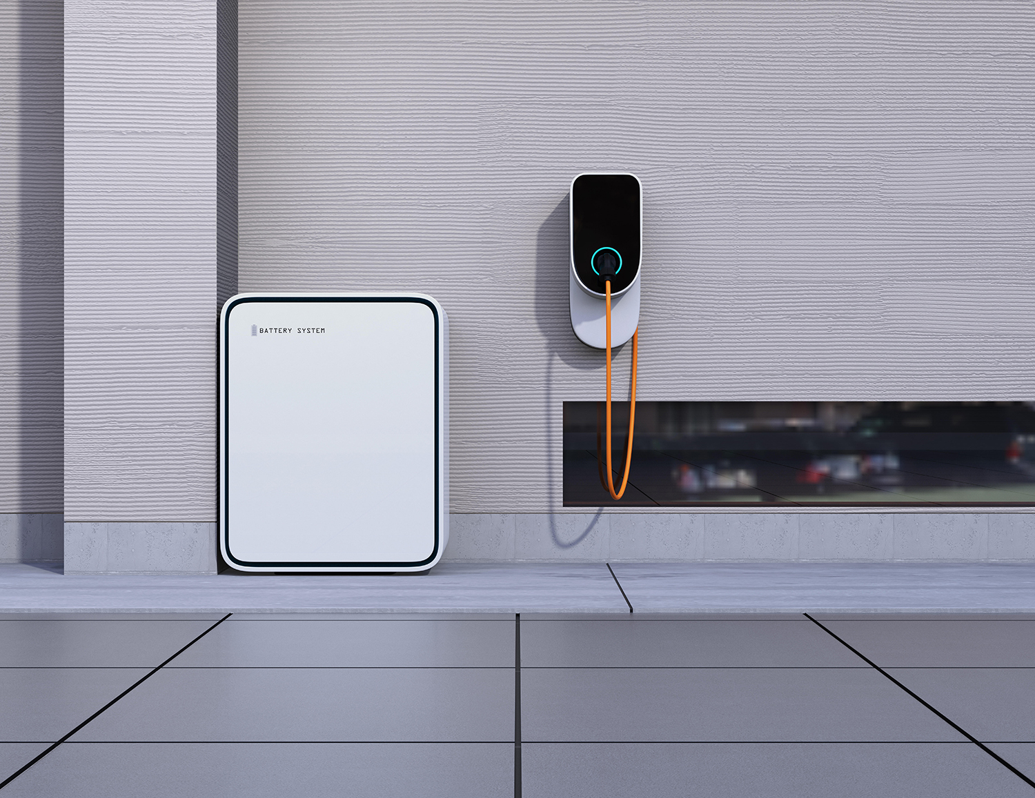 electric car charging at home with a battery pack and charging port